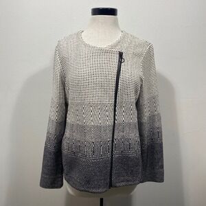 NIC+ZOE Womens Large Black White Geometric Chevron Asymmetric Zip Cotton Jacket‎
